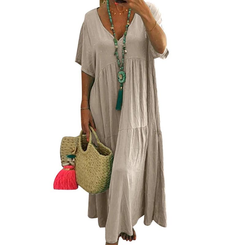 👗🌿 Lässiges langes Damenkleid mit kurzen Ärmeln – luftig, bequem & sommerlich, jetzt −50%