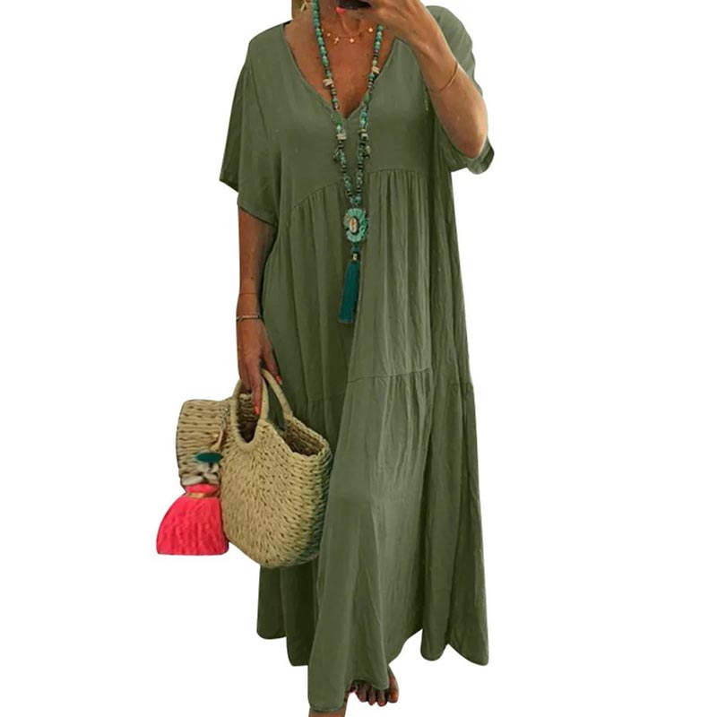 👗🌿 Lässiges langes Damenkleid mit kurzen Ärmeln – luftig, bequem & sommerlich, jetzt −50%