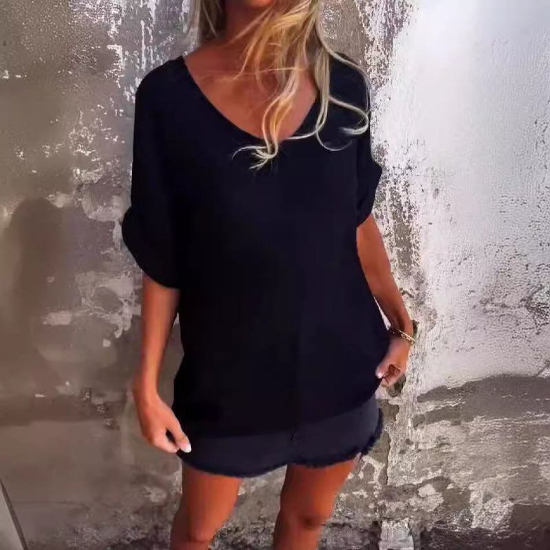 Übergroßes T-Shirt mit V-Ausschnitt für Frauen