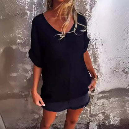 Übergroßes T-Shirt mit V-Ausschnitt für Frauen