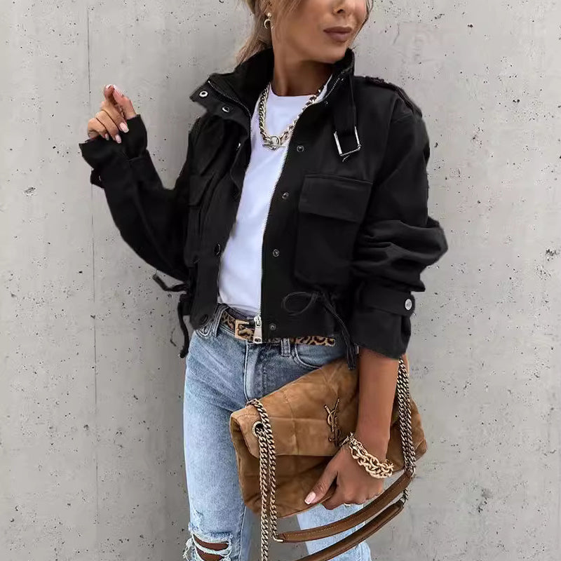 Urban Utility Kurzjacke "Military Chic" – Mit Stehkragen & verstellbarem Kordelzug