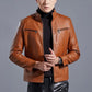 Biker-Lederjacke mit Stehkragen für Herren（Kostenloser Versand）