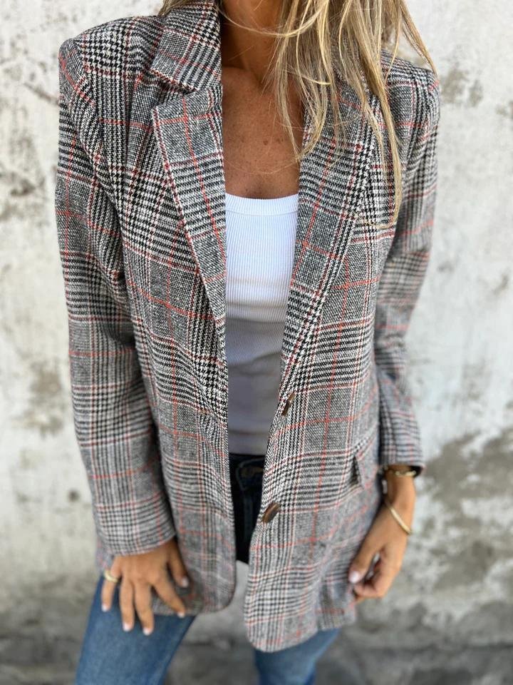 🥰Saisonangebot zum Super-Sonderpreis🥰Lässiger karierter Blazer mit Revers