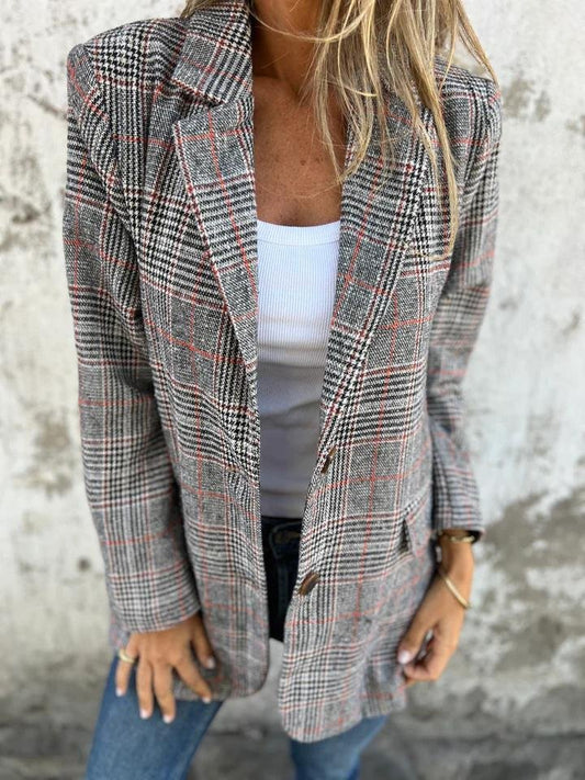 🥰Saisonangebot zum Super-Sonderpreis🥰Lässiger karierter Blazer mit Revers