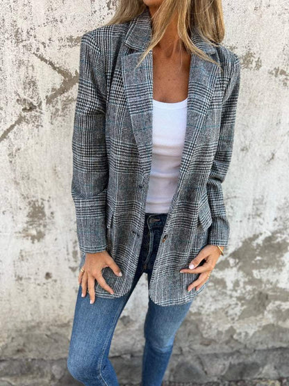 🥰Saisonangebot zum Super-Sonderpreis🥰Lässiger karierter Blazer mit Revers