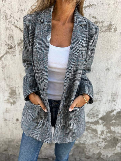 🥰Saisonangebot zum Super-Sonderpreis🥰Lässiger karierter Blazer mit Revers