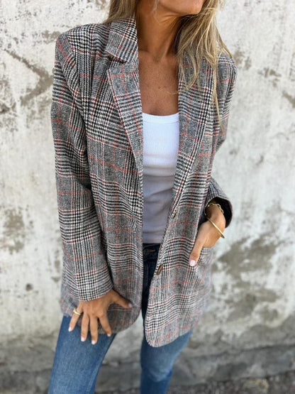 🥰Saisonangebot zum Super-Sonderpreis🥰Lässiger karierter Blazer mit Revers