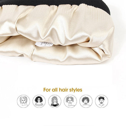 🌸💕[Bestes Geschenk]Schutz für die Frisur - Satinierte, weiche, doppelseitige, gestrickte Mützen