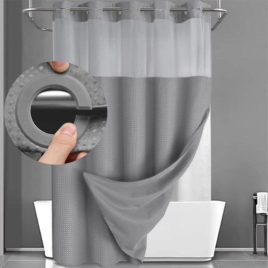 Doppellagiges Duschvorhang-Set mit Futter – Abnehmbar, Ohne Haken, Weißer Waffel-Design🚿🛁