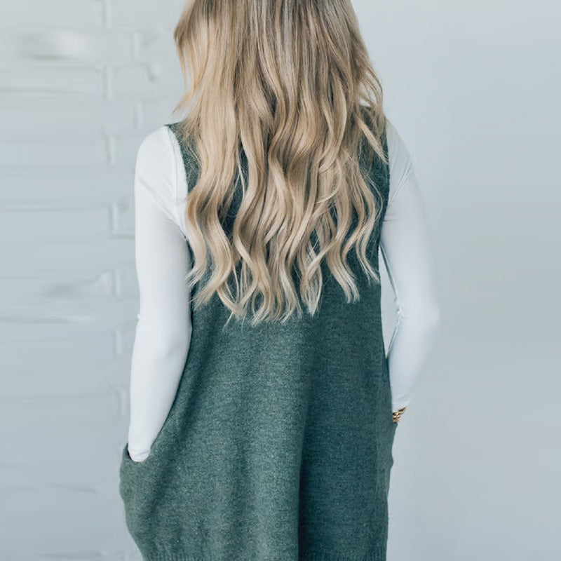 Damen Pullover-Weste mit V-Ausschnitt und Taschen