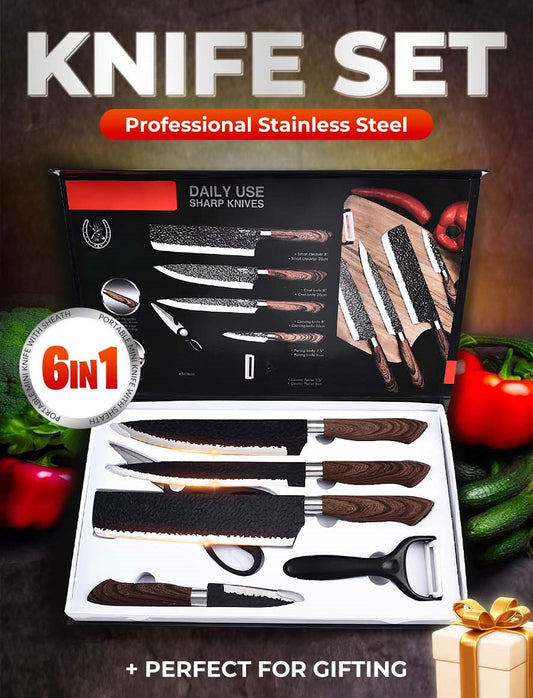 🔪Deutsches Profi-Kochmesserset – 6-teiliges Set aus rostfreiem Edelstahl ✨