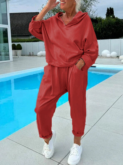 Zweiteiliges Damen-Kapuzenpulli-Set in Unifarben
