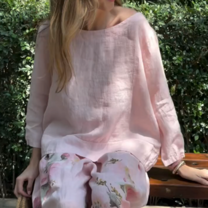 🥰Zweiteiliges Set aus Oberteilen in Unifarben und Hose mit weitem Bein und Blumenmuster