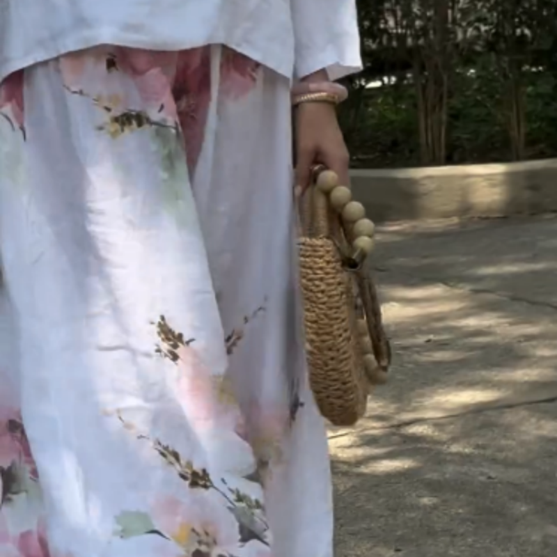 🥰Zweiteiliges Set aus Oberteilen in Unifarben und Hose mit weitem Bein und Blumenmuster