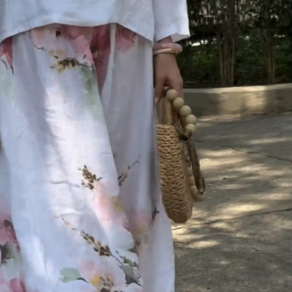 🥰Zweiteiliges Set aus Oberteilen in Unifarben und Hose mit weitem Bein und Blumenmuster