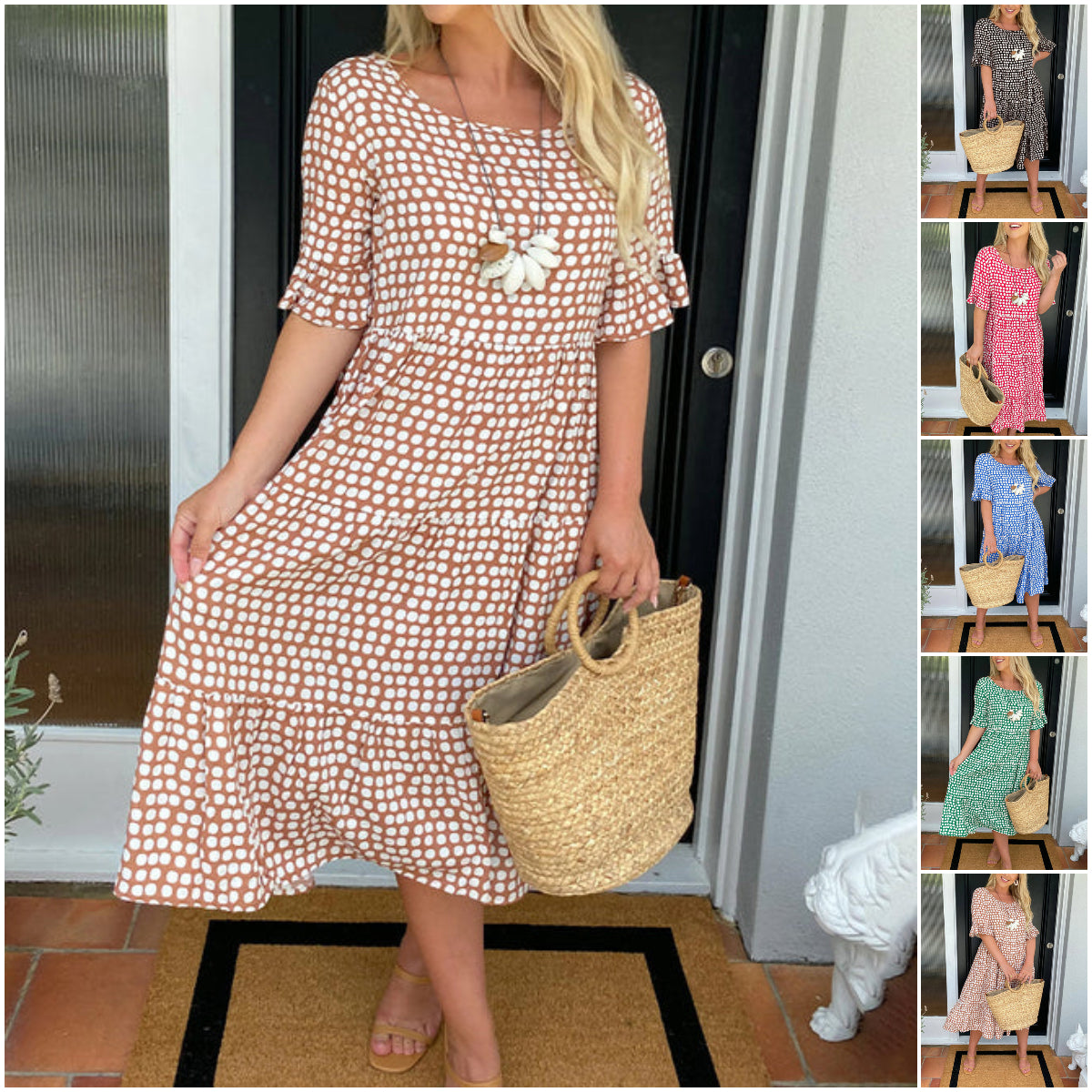 🎁 Was soll ich morgen anziehen? 🎁💥 Midikleid mit Rundhalsausschnitt mit Polka Dot Print