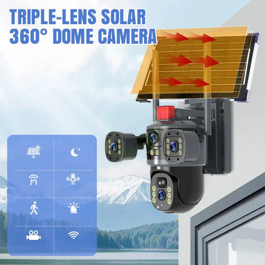 🎥 Solar-Domekamera mit drei Objektiven und 360° Rundumsicht & Farb-Nachtsicht ✈️ Kostenloser Versand