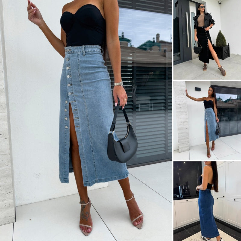 🌼👖 Stilvoller Bodycon-Rock aus Denim mit Knopfverschluss – Bequemer Tragekomfort und zeitloser Stil