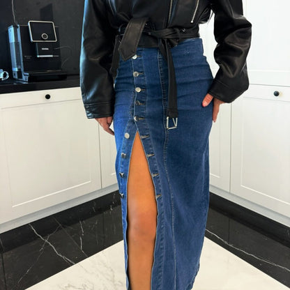 🌼👖 Stilvoller Bodycon-Rock aus Denim mit Knopfverschluss – Bequemer Tragekomfort und zeitloser Stil
