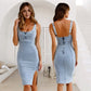 🌷Denim U-Ausschnitt Neckholder-Kleid mit Schlitz und verstellbaren Schulterträgern