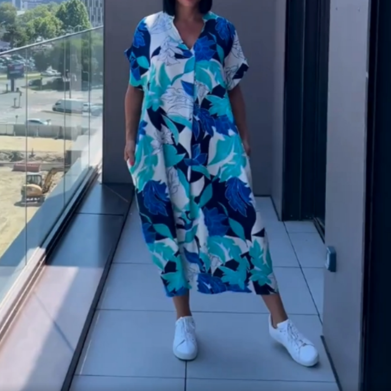 👗  🌸 Lässiges Elegantes Bedrucktes V-Ausschnitt Kleid für Damen – Fließender Stoff, Schmeichelhafte Passform & Perfekt für den Frühling ☀️