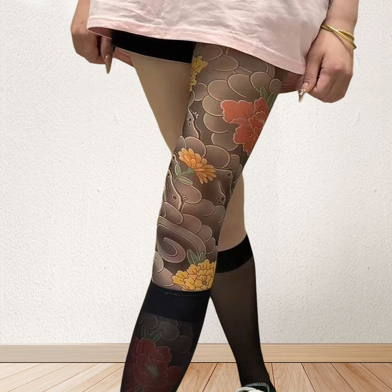 🔥2025 Heißer Verkauf🔥Unisex High Waist Flower Tattoo Strümpfe