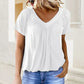 💖Lässiges Damen-Plissee-Shirt mit V-Ausschnitt und kurzen Ärmeln