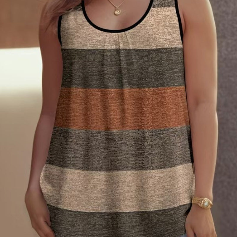 ✨ Damen-Tanktop mit Farbblock-Muster & Gerüschtem Ausschnitt – Ärmellos & Kurz ✨