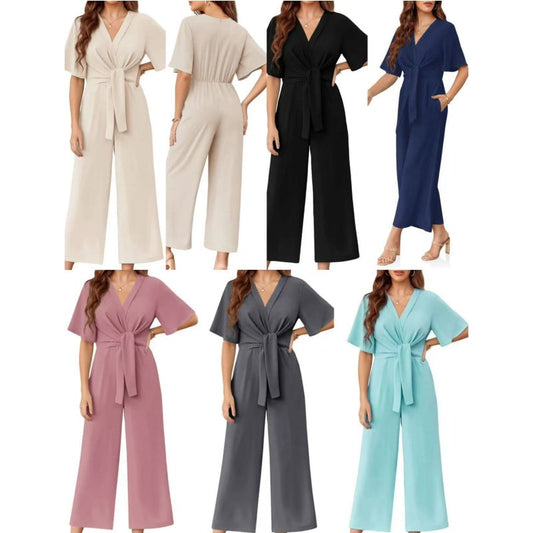👗✨ Eleganter V-Ausschnitt Jumpsuit mit breiter Taille & Bindeband – perfekt für Hochzeit, Sommerparty & Büro 🎀💃 – figurschmeichelnd, vielseitig & bequem – jetzt shoppen!