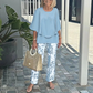 💃✨Damen-Zweiteiler: Bedruckte Hose & Oberteil mit Rundhalsausschnitt