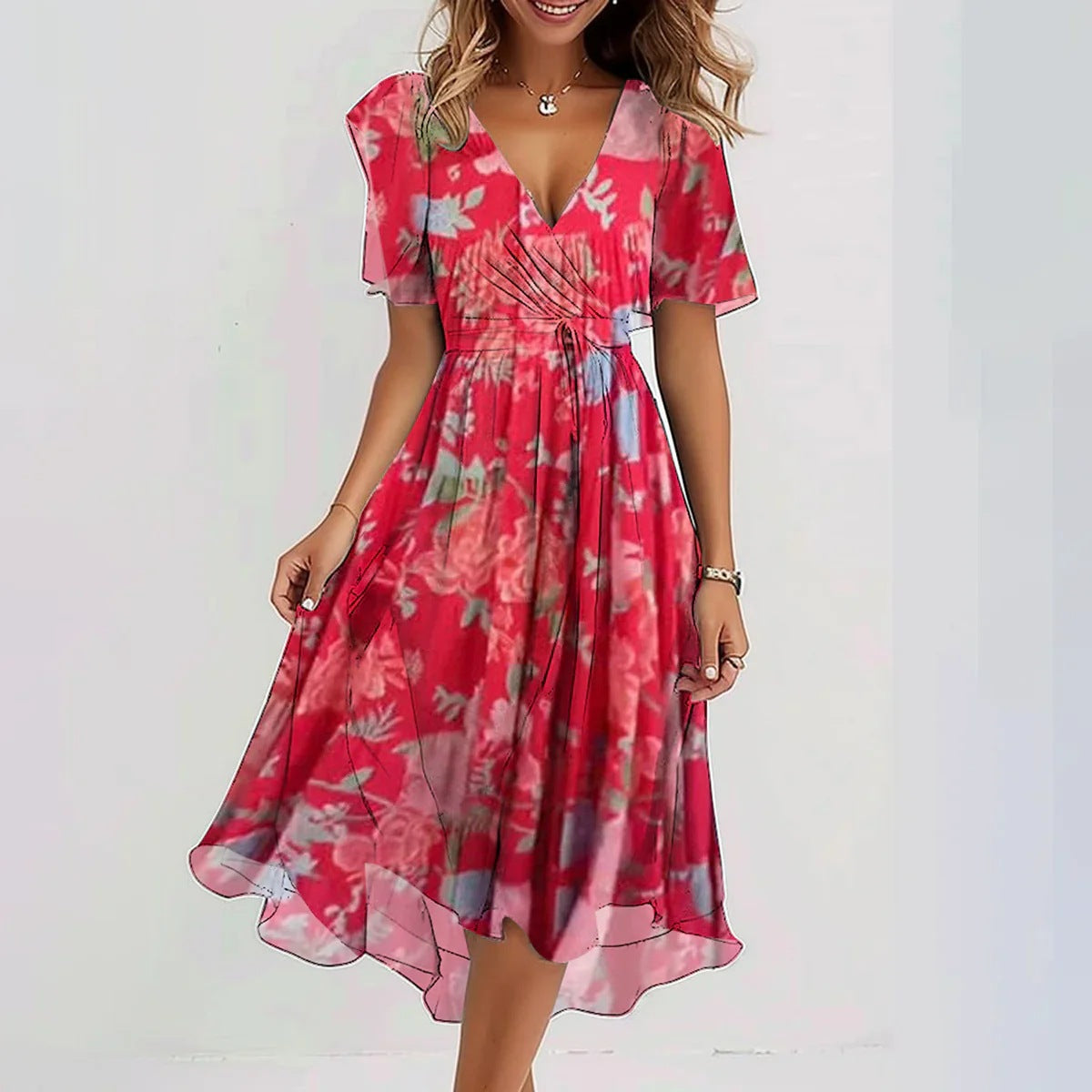 🔥NEU! 2026 Trend-Chiffonkleid mit V-Ausschnitt – Jetzt 32€ sparen!