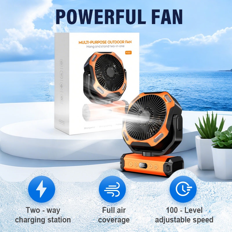 Multifunktionaler tragbarer Campingventilator für den Außenbereich