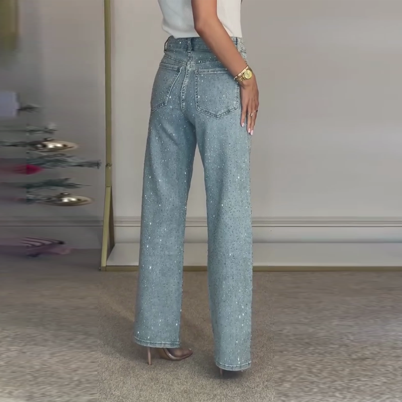🔥Jeans mit Strassbesatz und geradem Bein
