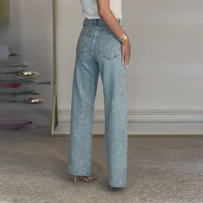🔥Jeans mit Strassbesatz und geradem Bein