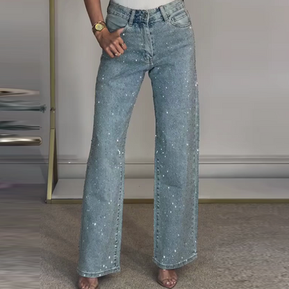 🔥Jeans mit Strassbesatz und geradem Bein