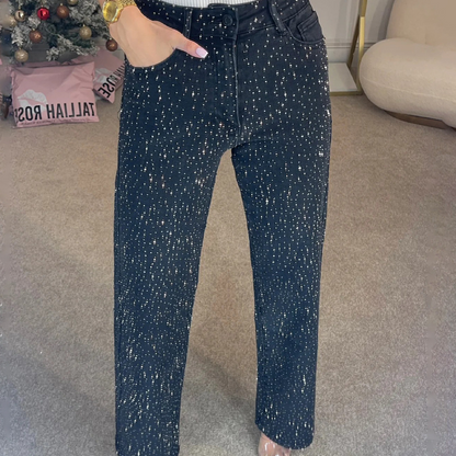 🔥Jeans mit Strassbesatz und geradem Bein