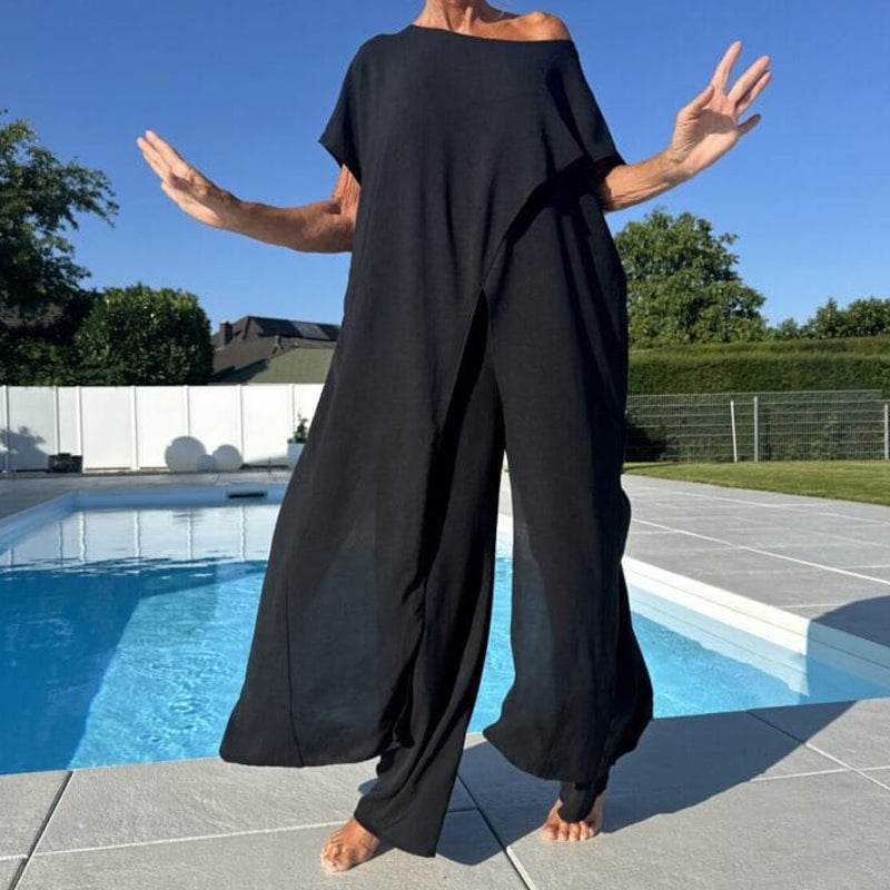 🌸💖Einfarbiges Set aus schulterfreiem Oberteil und Hose
