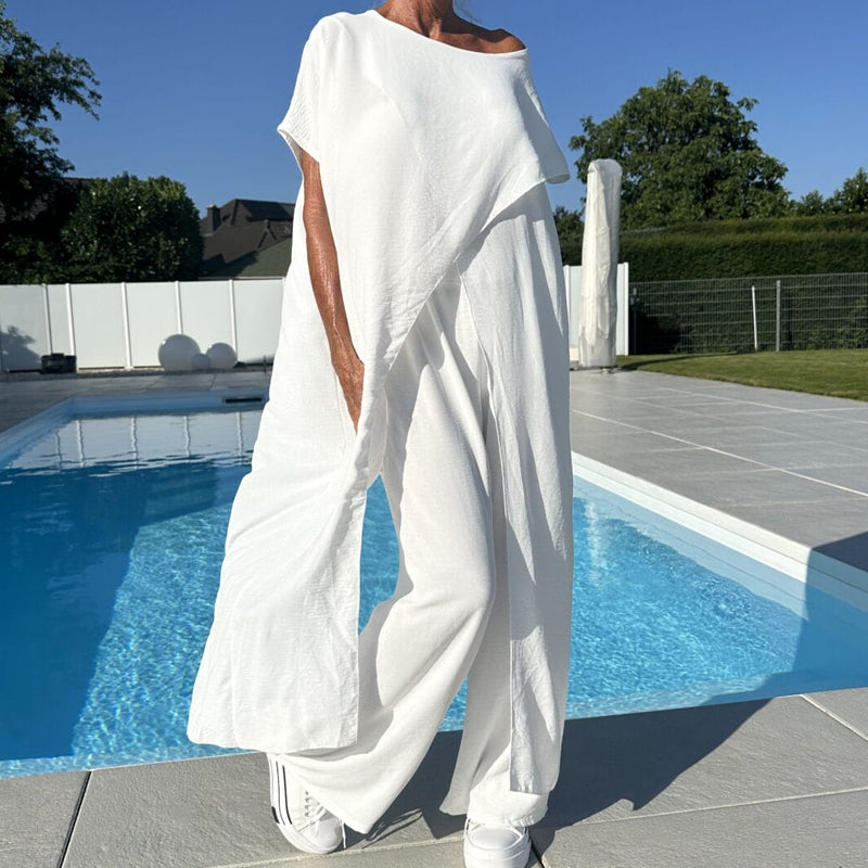 🌸💖Einfarbiges Set aus schulterfreiem Oberteil und Hose
