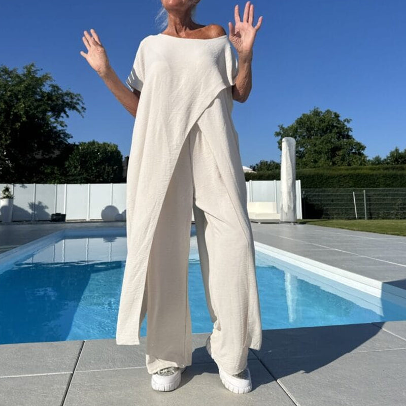 🌸💖Einfarbiges Set aus schulterfreiem Oberteil und Hose