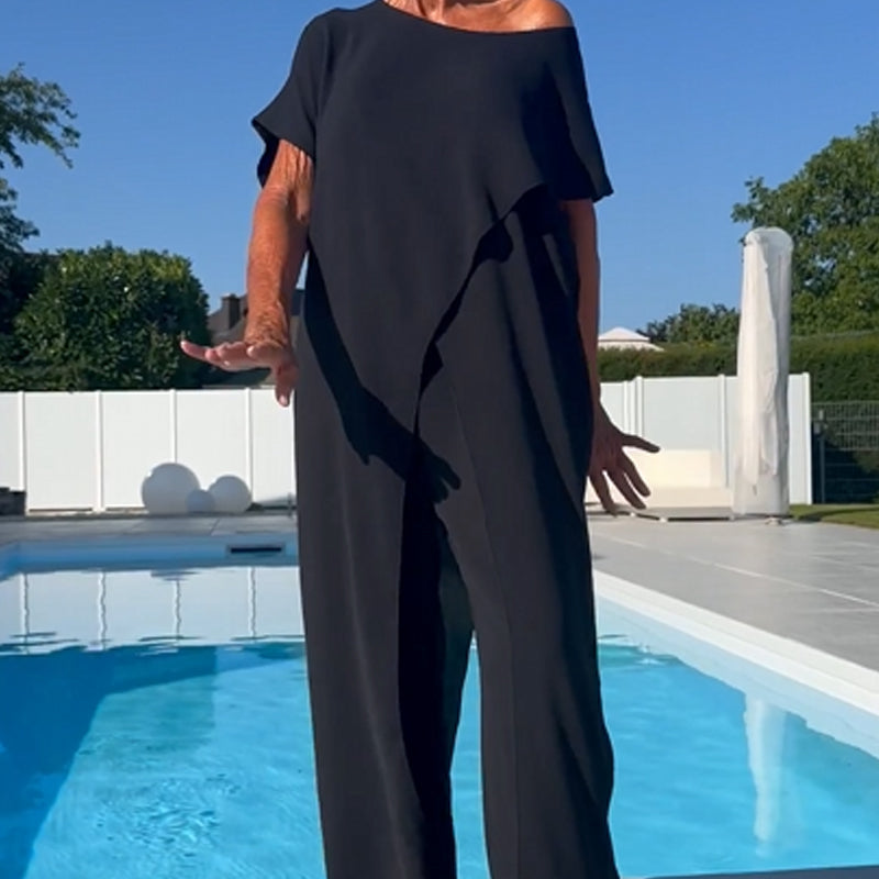 🌸💖Einfarbiges Set aus schulterfreiem Oberteil und Hose