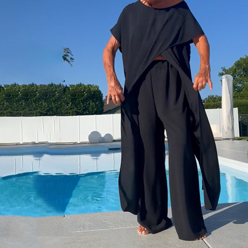 🌸💖Einfarbiges Set aus schulterfreiem Oberteil und Hose