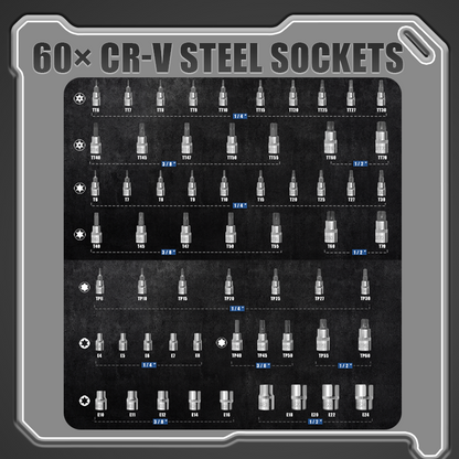 🔩 Ultimativer Steckschlüsselsatz für Mechaniker – CR-V Stahl + 60 Teile