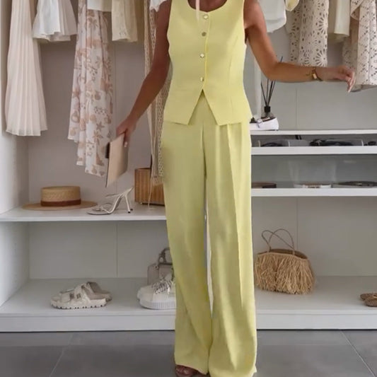 🌸Set aus ärmellosem Oberteil und langer Hose für Damen