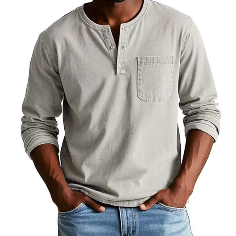 🔥FRÜHLINGS-SCHNÄPPCHEN 50% RABATT🔥Mode für Herren: Vintage-Langarmhemd mit Distressed-Tasche