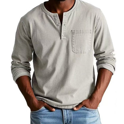 🔥FRÜHLINGS-SCHNÄPPCHEN 50% RABATT🔥Mode für Herren: Vintage-Langarmhemd mit Distressed-Tasche