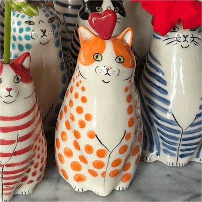 Handgemaltes keramisches Katzen-Blumenvasen-Set🐱