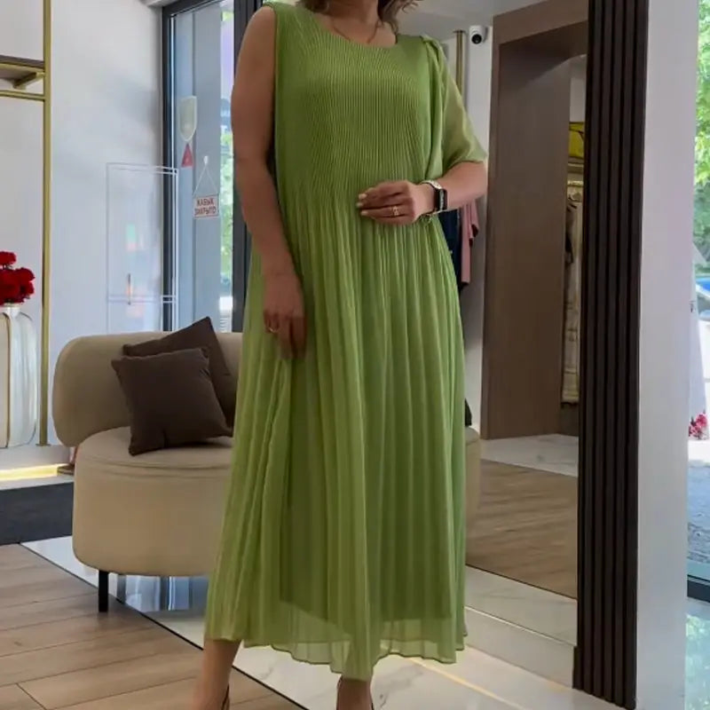 ⏳ LETZTER TAG IM ANGEBOT: 50% Rabatt auf das zweite Produkt💃🏻Ärmelloses Plisseekleid aus Chiffon – Elegant, atmungsaktiv & perfekt für jeden Anlass! 🌿