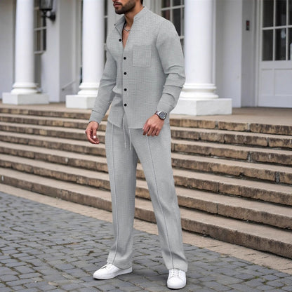 🍂👖Herren Casual Waffel Shirt Hosen 2-teiliges Set