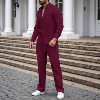 🍂👖Herren Casual Waffel Shirt Hosen 2-teiliges Set