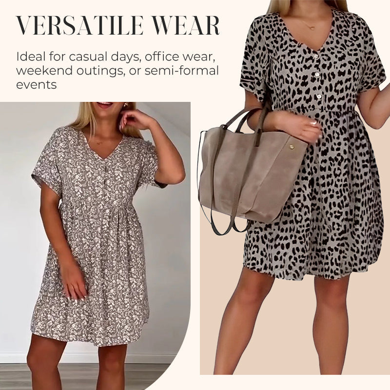 Lässiges Damenkleid mit V-Ausschnitt und kurzen Ärmeln